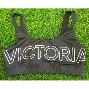 Victoria's Secret Sport Bra Black White Lettering Unlined Womens Size Large
